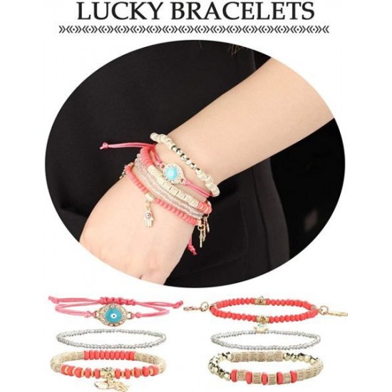 3 Sets Bohemian Beaded Bracelets Set For Women Men Multilayer Hamsa Hand Evil Eye Charms Stretch Stackable Bracelet 3 Sets Bohemian Beaded Bracelets Set For Women Men Multilayer Hamsa Hand Evil Eye Charms Stretch Stackable Bracelet